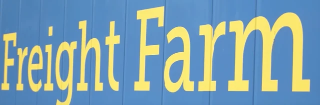 Freight Farm lettering on the AdventHealth Freight Farm container