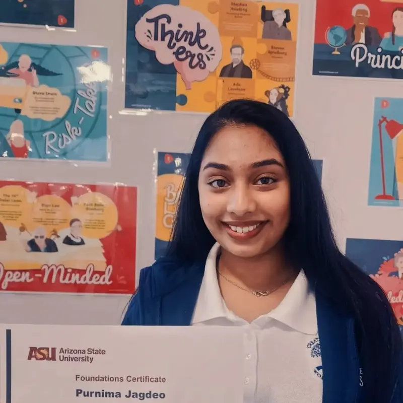 Purnima, Grade 12, celebrated for completing an ASU certificate